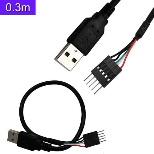 USB 2.0, IDC 5 Male (single row) to USB A Male ，2.54/ 1*5P Male 0.3m