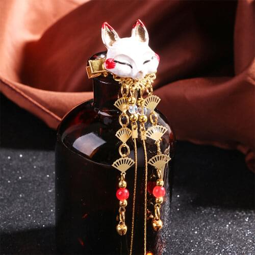 Fox Rabbit Hairpin Tassels Hair Clip Cosplay Kimono Hanfu Handwork Hair Accessories Cute Girl Floral Hair Pins Hair Jewelry