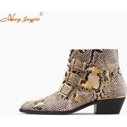 Susanna ankle boot in python-print calfskin Round Toe Genuine Snakeskin Boots Women Med Heels 40 mm Shoes Zipper Size 39