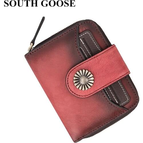 SOUTH GOOSE Genuine Leather Women Wallet Female Bifold Small Purses With Credit Card Holders Coin Purse Pockets Lady Money Bag