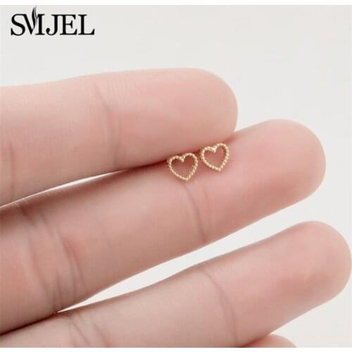 Gold Color Love Heart Earrings Fashion Korean Mini Heart Stud Earring Hollow Geometric Studs Jewelry boucle oreille femme