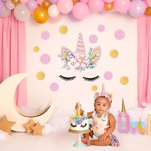 1Pcs Creative Unicorn Stars Wall Stickers For Girls Kids Bedroom Flowers Mural Vinyl Removable Art Wall Stickers Decals Decor