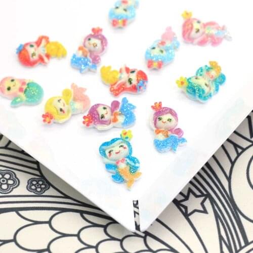 100/50pcs Mixed Resin Cute Little Mermaid Flatback Cabochons Scrapbook Crafts Ornaments Home Decoration Accessories