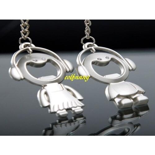 100pairs/lot(=200pcs) Bride And Groom Couple Bottle opener Keychain Lover Key Chain Keyring Alloy Wedding Gifts For Guest