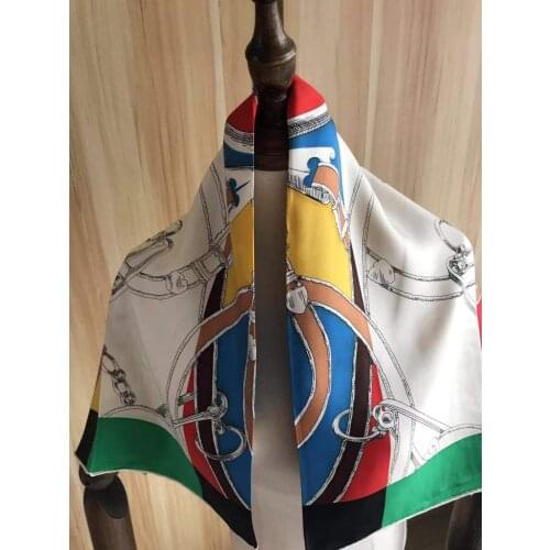 2021 new arrival winter spring classic chain 100% real silk scarf twill hand made roll 90*90 cm shawl wrap for women lady