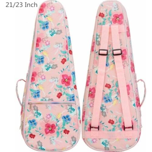 21 / 23 Inch Flower Printed Leather Ukulele Bag 12mm Cotton Soft Case Gig Ukelele Mini Guitar Waterproof Backpack