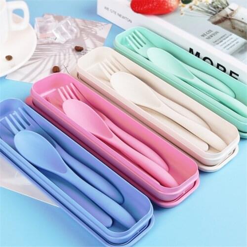 3piece Portable Cutlery Box Western Tableware Student Children Office Cutlery Environmentally Friendly Field Travel Cutlery