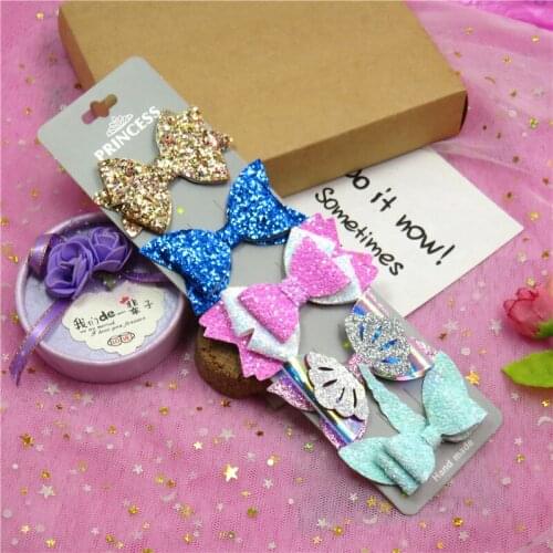 5PCS/SET Lovely Shiny Styles Baby Girls Clips Leather Bow Child Tie Knot Creativity Handmade Hairpins Hair Accessories For Kids