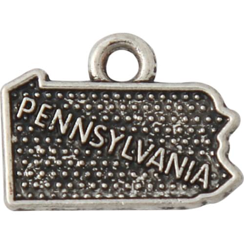 RAINXTAR Antique Silver Color Pennsylvania State Map Alloy Charms 12*16mm 50pcs AAC1189