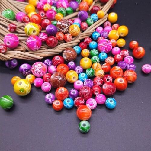 6/8/10 mm Acrylic Mixed Color Straight Hole Messy white pattern Beads DIY Necklace Bracelet Crafts Jewelry Accessories