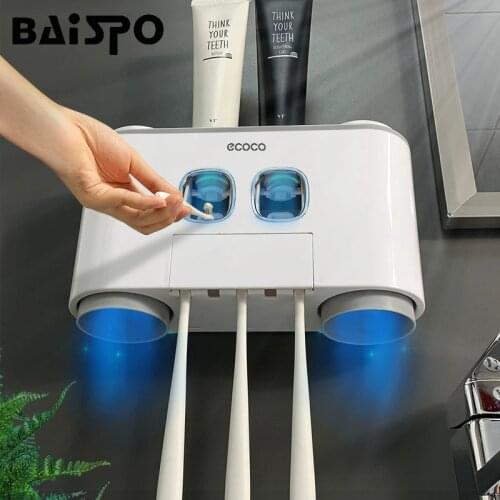 BAISPO Bathroom Automatic Toothpaste Dispenser Toothpaste squeezer Wall Paste Mounted Toothbrush holder Bathroom accessories set