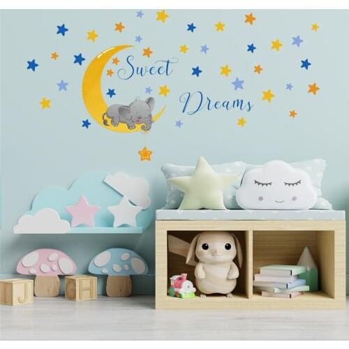 BalleenShiny Creative Cartoon Baby Elephant Star Childrens Room Decoration Wall Sticker Self-adhesive Paper Wallpaper