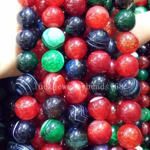 Free shipping Fashion Jewelry 10mm Multicolor Stripes Carnelian Round Ball Loose Beads 15.5" FG7330