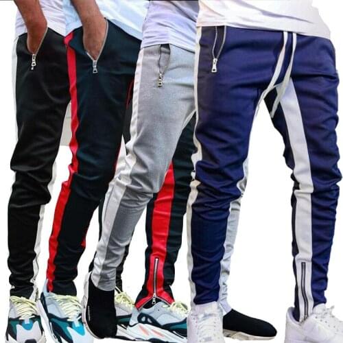Autumn and Winter New Mens Casual Sports Pants Color Matching Hip-hop Fitness Feet Zipper Stitching Trousers