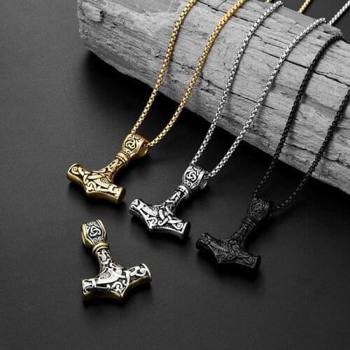 Stainless Steel Chain Vegvisir Anchor Pendant Men Jewelry Norse Vikings Thors Hammer Mjolnir Scandinavian Rune Amulet Necklace