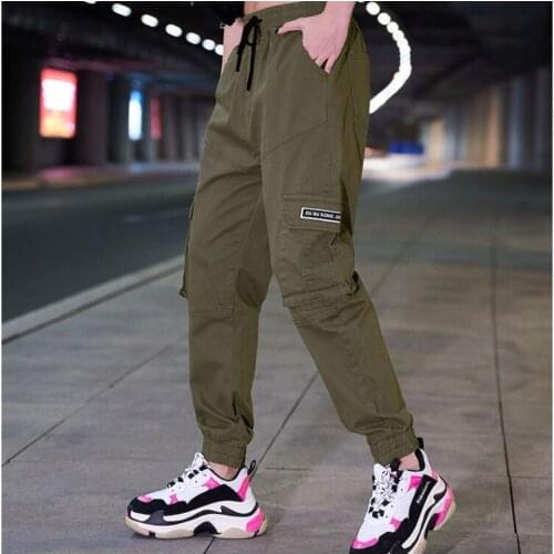 Black High Waist Cargo Pants Women Pockets Patchwork Casual Funny Loose Streetwear Pencil Pants Fashion Hip Hop Women Trousers