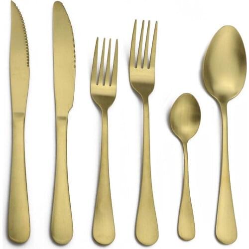 Pure Matte Gold European Dinnerware Steak Knife 18/10 Stainless Steel Western Cutlery Kitchen Tableware Dinner Set Droppshing