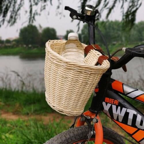 Children Bike Basket With Leather Belt Bicycle Front Basket Wicker Handmade Natural Rattan Bike Storage Basket