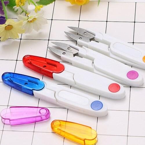 Household thread scissors cross stitch small scissors stainless steel U-shaped scissors color with cover