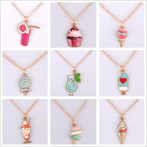 Enamel food drink milk lollipop cupcake pendant necklace juice snack cake women girl choker necklace fashion costume jewellery