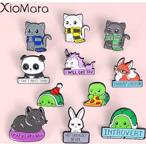 Animal Enamel Pins Collections Scarf Cat Bunny Panda Fox Tortoise Badge Jewelry Brooches Shirt Lapel Pins Gift for Friends Kids