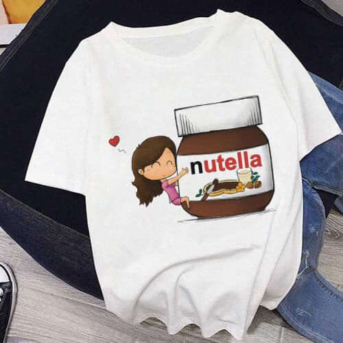 Nutella Kawaii Graphic Print T-shirt Women Harajuku Aesthetic White Top Casual Tshirt 2021 New Summer Fashion Y2k Female T Shirt