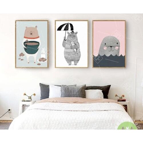 Cute Cartoon Bear Animals Canvas Painting Nordic Decoration Home Posters Hd Print A4 Art Wall Picture for Living Room No Framed