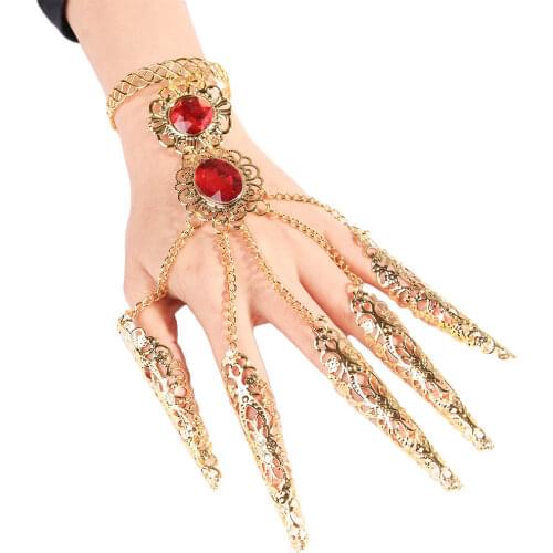 Fashion Indian Thai Golden Finger Bracelet Shining Red Crystal Girls Belly Dance Bracelet Jewelry