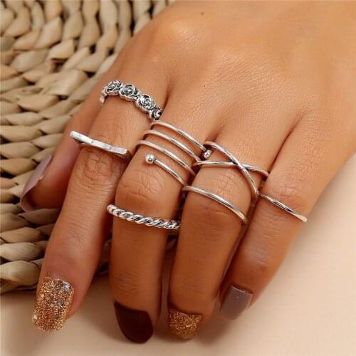 Modyle Bohemian Ring Set Silver Color Punk Vintage Cross Flower Wedding Ring for Woman Wholesale