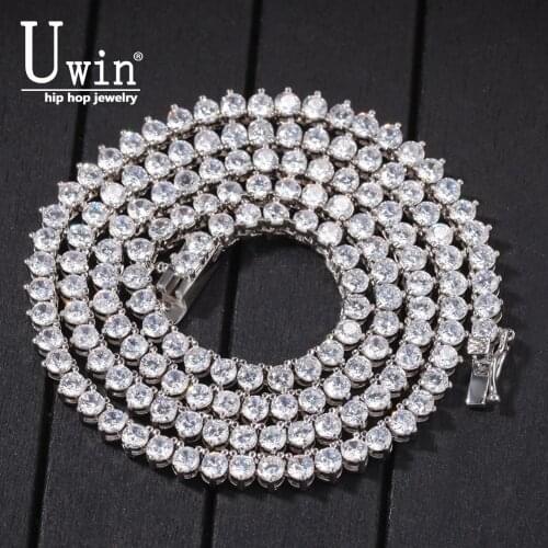 Uwin 4mm 3 Prong Tennis Chain Cubic Zircon Pink Stone Iced Out Hip Hop Mens Bling Bling Necklace 18inch 20inch 24inch
