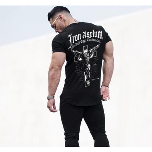Men Gyms Fitness Bodybuilding T-shirt Summer Casual Printed Cotton Short sleeve Black Tee shirts Male Workout Tops Brand Apparel