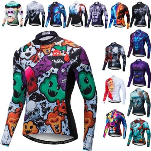Weimostar Mens Cycling Jersey Long Sleeve Autumn Skull Cycling Clothing Tops Spring Bicycle Clothes Mountain Bike Jacket Wear