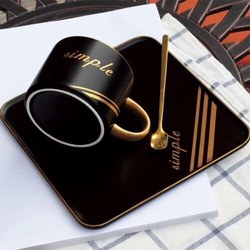 Light Luxury Coffee Set Ceramic Coffee Cup Tray and Spoon Set Fashion Gold Painting Design Gift Present Nordic Style