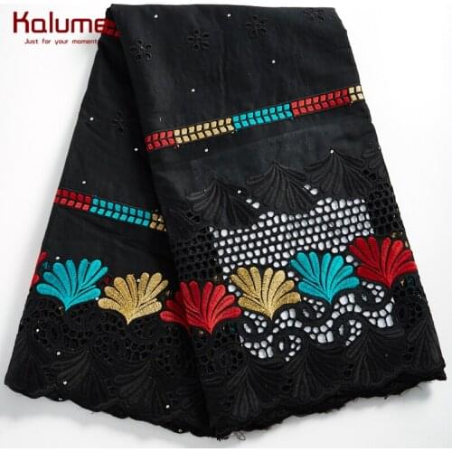 Kalume 2021 Latest African 100% Cotton Lace Fabric Black Nigerian Dubai Lace With Stones 100% Cotton Lace Fabric For Dress 2293