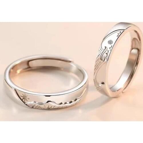 2021 New Romantic Cute Vintage Style Mountain Sea Forever Love Paired Rings Promised Silver Color Women Universal Couple Jewelry