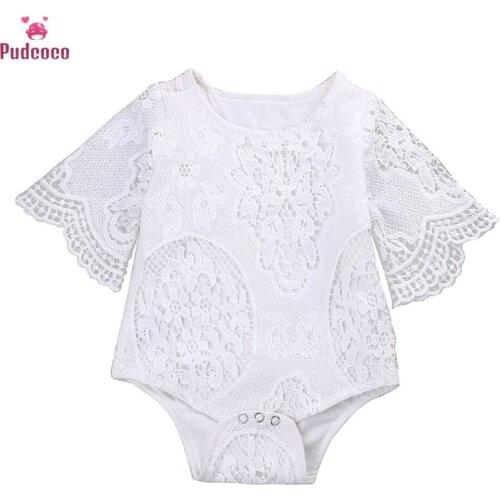 New Cute White Lace Romper Baby Girl Clothes Ruffles Long Sleeve Jumpsuit Kids Girls Infant Baby Clothing Sunsuit Outfits