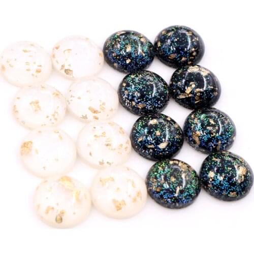 New Style 40pcs 12mm 10mm 8mm Black White Built-in Gold Color leaf Style Flat back Resin Cabochons Fit 8-12 mm Cameo Cabochons