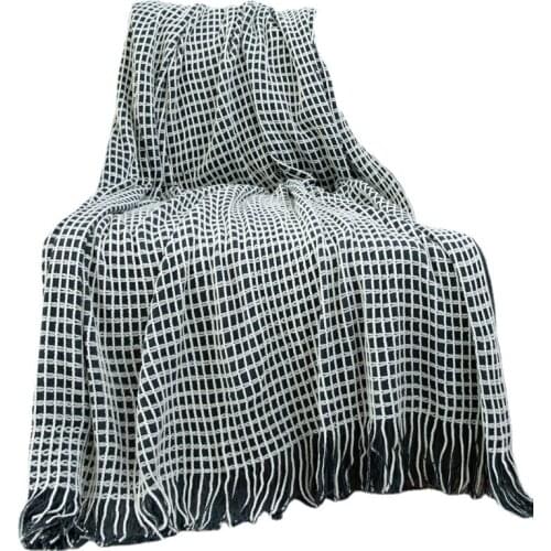 Blanket Cotton Linen Modern Simple Luxury American Nordic Sofa Black and White Plaid Bed Sheet Fringe Home Textile Fashion