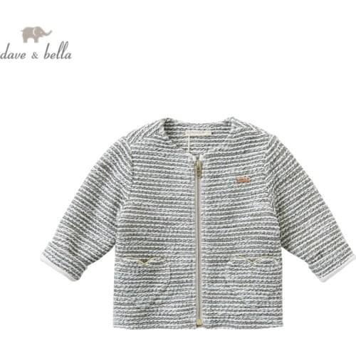 DBS13882 dave bella autumn baby girls fashion striped letter zipper pockets coat children cute tops infant toddler outerwear