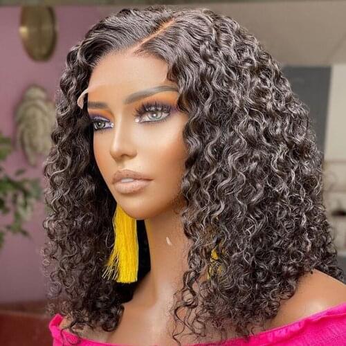 14Inch Short Bob Kinky Curly Synthetic Lace Front Wig Glueless 13x4 Synthetic Lace Wigs For Women Daily Wear Wigs 180%Density