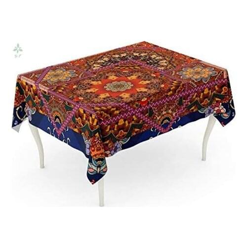 Rectangle Tablecloth Patchwork Pattern In Ethnic Flower Mandala And Ornamental Unique Moroccan Mexican Motives Table Cover
