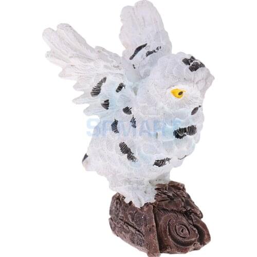 Realistic Miniature White Owl Sculpture Figurine Animal Statue Collectibles Gift Craft House Office Desk Decoration Ornament