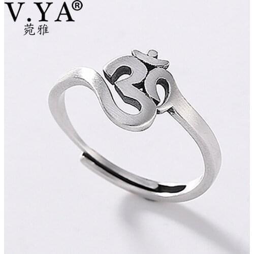 V.YA 925 Sterling Silver Buddhism Ring Women Men Scripture Open Stacking Rings Vintage Party Fashion Ladies Jewelry Gifts