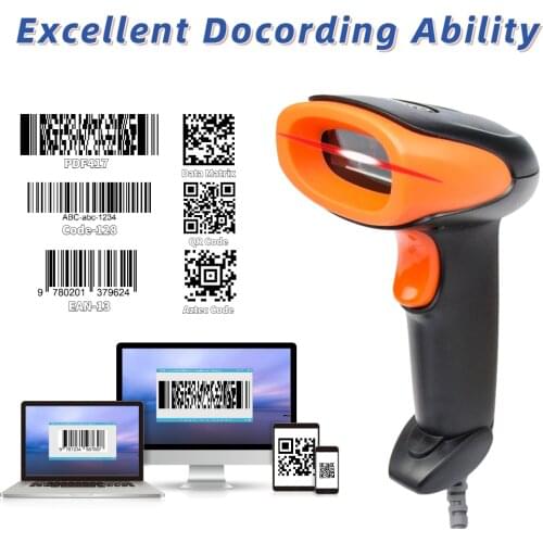 Yanzeo 1D 2D Laser Barcode Scanner Wireless/Wired Handheld Bar Code Scanning Reader QR PDF417 USB Support Mobile Phone iPad