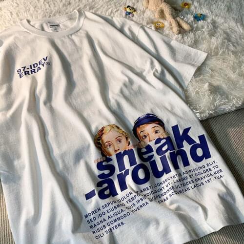 100%cotton Sneak Around Fun Printed Hip Hop T Shirts Women Tshirts Basic Tees 2021Summer New Harajuku Teens Girls Plus Size Tops