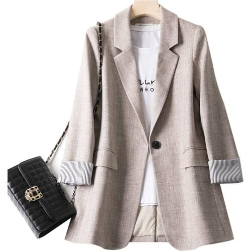 Free Shipping New Autumn Fashion Business Plaid Suits Women Work Office Casual Blazer Ladies Long Sleeve Gray Coats Slim Jacket