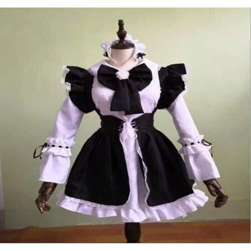 Women Maid Outfit Anime Long Dress Black and White Apron Dress Lolita Dresses Men Cafe Costume Cosplay Costume Горничная Mucama