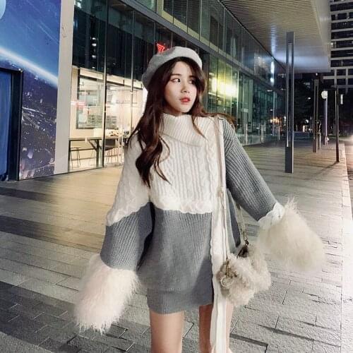 Winter New Irregular Zipper Stitching Sweater Women Loose Sheep Curly Wool Long-Sleeved Pullovers