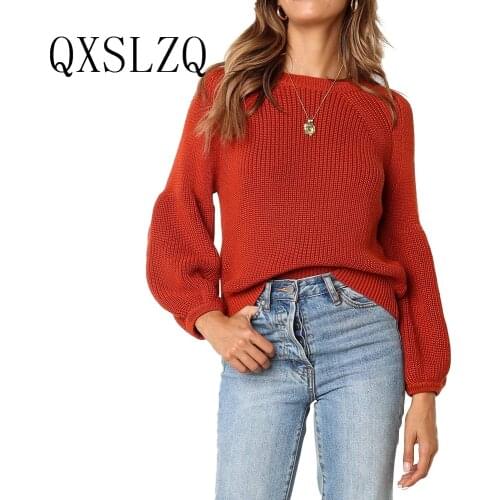 Autumn Winter Pullover Sweater Women 2019 Fashion Puff Sleeve Korean Knitted Sweater Jumpers Women Tops Solid Casual O-Neck