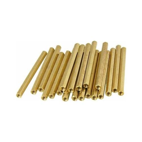 Gold Tone Ordinary Brass Hexagonal Head M3x60 Female Standoff Spacers 10 Pcs